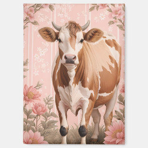 Schattige Jersey Koe Roze Bloemen Magneet