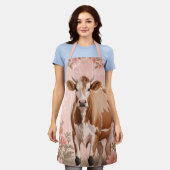 Schattige Jersey Koe Roze Bloemen Schort (Gedragen)