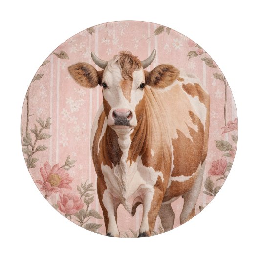 Schattige Jersey Koe Roze Bloemen Snijplank (Voorkant)