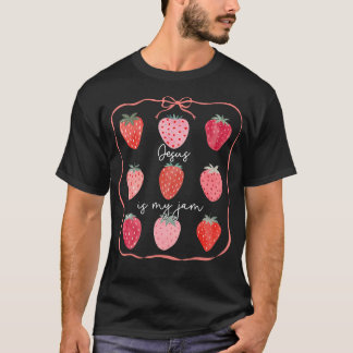 Schattige Jezus Is Mijn Jam Aardbei Coquette Strik T-shirt