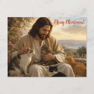 Schattige Jezus met katten kerstkaart! Briefkaart