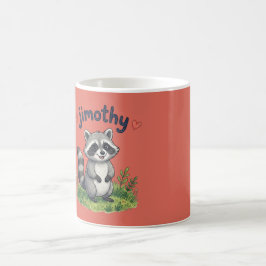 Schattige Jimothy Wasbeer in de Tuin met Hartjes Koffiemok