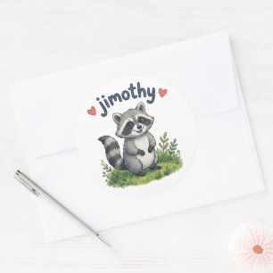 Schattige Jimothy Wasbeer in de Tuin met Hartjes Ronde Sticker