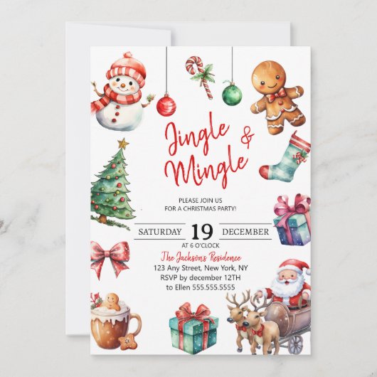 Schattige Jingle & Mingle Kerstfeest Kaart (Voorkant)
