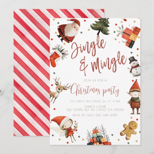 Schattige Jingle & Mingle Kerstfeest Kaart (Voorkant / Achterkant)