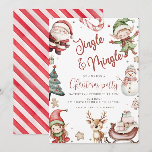 Schattige Jingle & Mingle Kerstfeest Kaart (Voorkant / Achterkant)