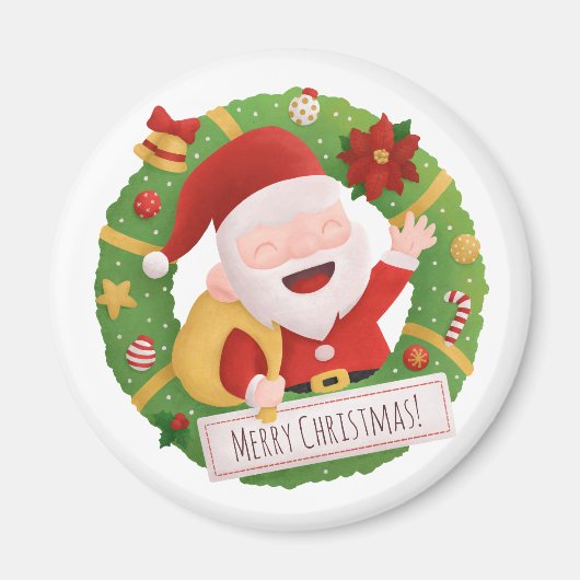 Schattige jolige kerstman Kerstkrans magneet (Voorkant)