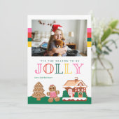 Schattige Jolly Gingerbread Kerstmis Fotokaart Feestdagenkaart (Staand voorkant)