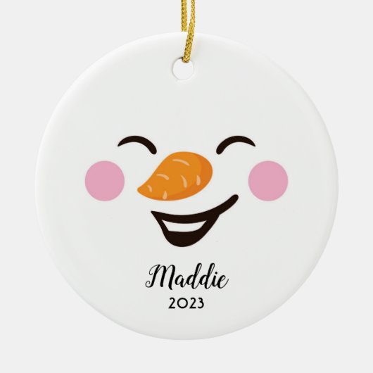 Schattige, Jolly Snowman Gepersonaliseerde Naam, J Keramisch Ornament (Voorkant)