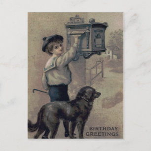 Schattige Jonge Jongen Hond Brievenbus Brief Briefkaart