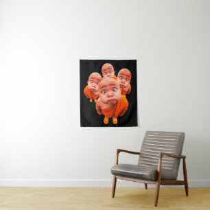 Schattige Jonge Monnik Minimalistische Oranje Gewa Wandkleed