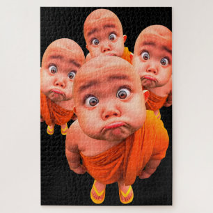 Schattige Jonge Monnik Minimalistische Oranje Robe Legpuzzel