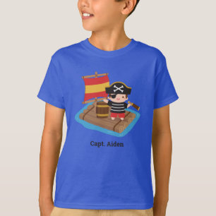 Schattige Jonge Piraat Zet Zeil Houten Vlot Kinder T-shirt