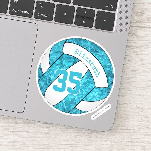 schattige jonge turquoise - blauwe volleybal sticker (Detail)