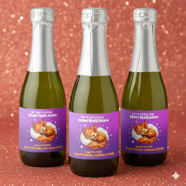 Schattige jonge vos in slaap in sterrenhemel Baby Sparkling Wijnetiket