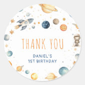 Schattige Jongen Astronaut Ruimte Verjaardagsfeest Ronde Sticker (Voorkant)