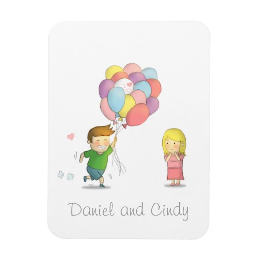 Schattige jongen deelt zijn liefde voor meisje met magneet (Verticaal)