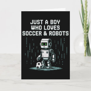 Schattige jongen die van voetbalrobots houdt, gaat kaart