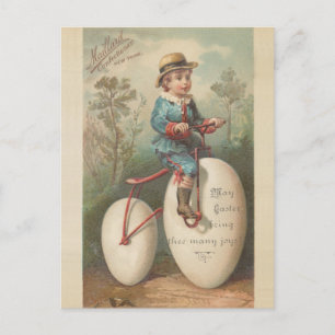 schattige jongen eierfiets die de zegen feestdagenkaart