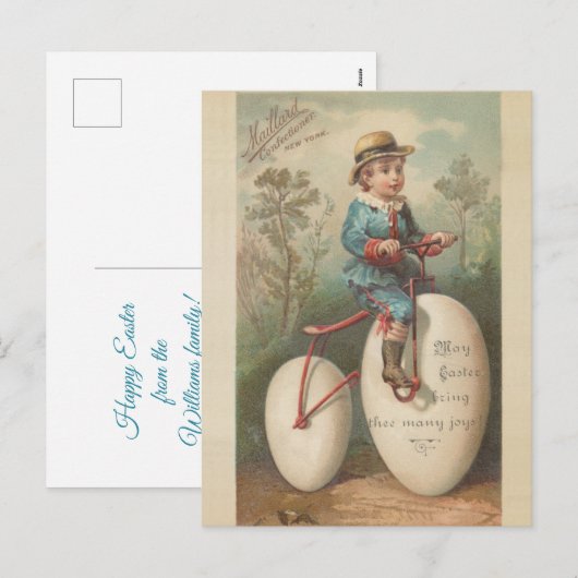  schattige jongen eierfiets die de zegen feestdagenkaart (Voorkant / Achterkant)
