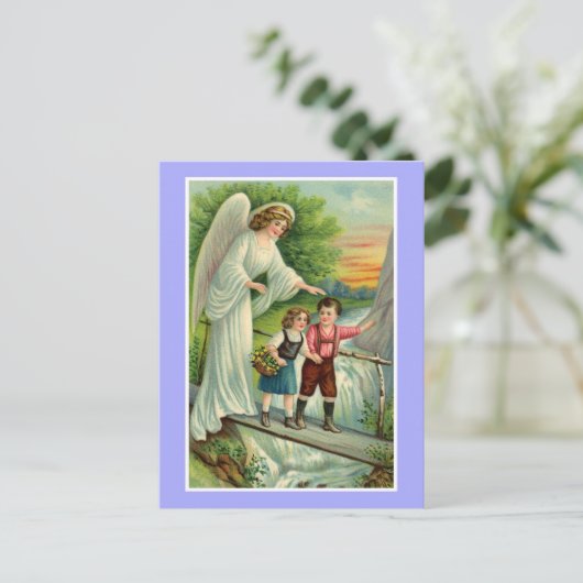  schattige jongen en meisje met beschermengel briefkaart (Staand voorkant)