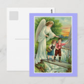  schattige jongen en meisje met beschermengel briefkaart (Voorkant / Achterkant)