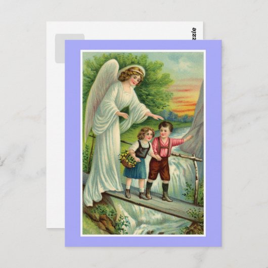  schattige jongen en meisje met beschermengel briefkaart (Voorkant / Achterkant)