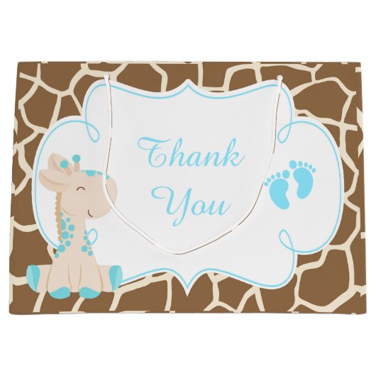 Schattige Jongen Giraffes Baby shower Dank u Groot Cadeauzakje (Voorkant)