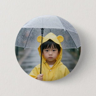 Schattige Jongen in Gele Regenjas met Paraplu Aest Ronde Button 5,7 Cm