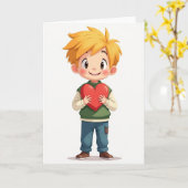 Schattige Jongen Liefde Hart Kaart (Gele Bloem)
