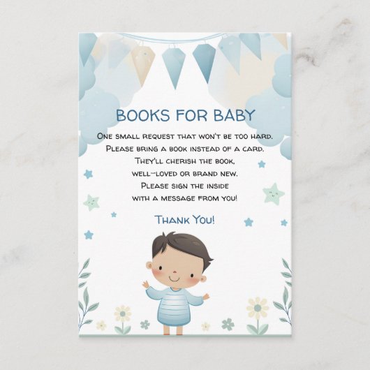 Schattige Jongen met Sterren & Bloemen Boeken voor Informatiekaartje (Voorkant)