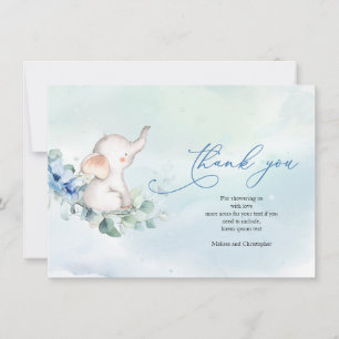Schattige Jongen Olifant Stoffig Blauw Bloemen Euc Bedankkaart