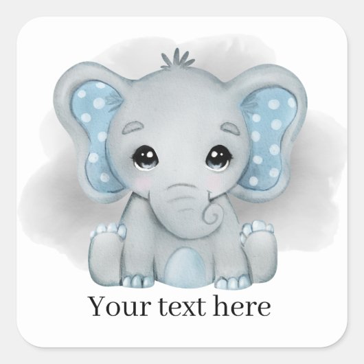 schattige jongen olifant voegt tekst toe waar je o vierkante sticker (Voorkant)