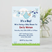 Schattige Jongen op Clothesline Boho Baby shower Kaart (Staand voorkant)