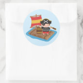 Schattige Jongen Pirate Sail Avontuur Kinder Geper Ronde Sticker (Tas)