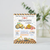 Schattige Jongen Verjaardag Bouwvoertuigen Partij Briefkaart (Staand voorkant)