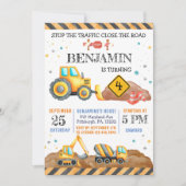 Schattige Jongen Verjaardag Bouwvoertuigen Partij Kaart (Voorkant)