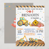 Schattige Jongen Verjaardag Bouwvoertuigen Partij Kaart (Voorkant / Achterkant)