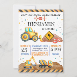 Schattige Jongen Verjaardag Bouwvoertuigen Partij Kaart