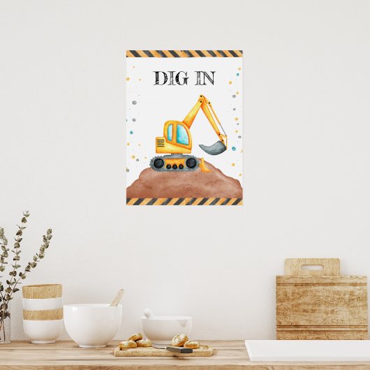 Schattige Jongen Verjaardag Bouwvoertuigen Partij Poster (Keuken)