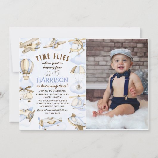 Schattige Jongen Vliegtuig Thema 2e Verjaardagsfee Kaart (Voorkant)