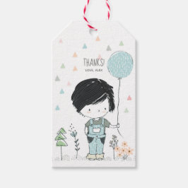 Schattige Jongen zwart haar verjaardag Dank je lab Cadeaulabel