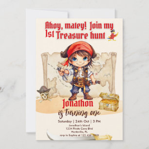 Schattige jongens 1e verjaardag piratenfeest kaart