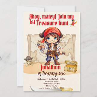 Schattige jongens 1e verjaardag piratenfeest kaart