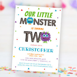 Schattige Jongens Blauw Monster 2e Verjaardagsfees Kaart