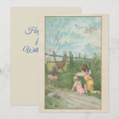  schattige jongens die konijnenei eten feestdagenkaart (Voorkant / Achterkant)