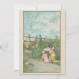  schattige jongens die konijnenei eten feestdagenkaart