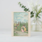  schattige jongens die konijnenei eten feestdagenkaart (Staand voorkant)