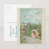  schattige jongens die konijnenei eten feestdagenkaart (Voorkant / Achterkant)