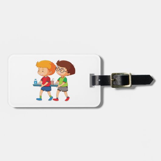 Schattige jongens met voedselbakjes bagagelabel (Voorkant horizontaal)
